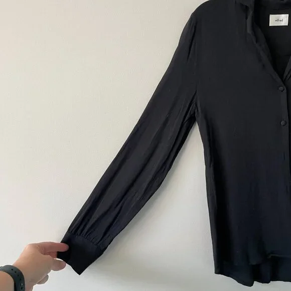 Aritzia Wilfred Tulum Button Front Collared Long Sleeve Casual Blouse Black XXS - Picture 4 of 8